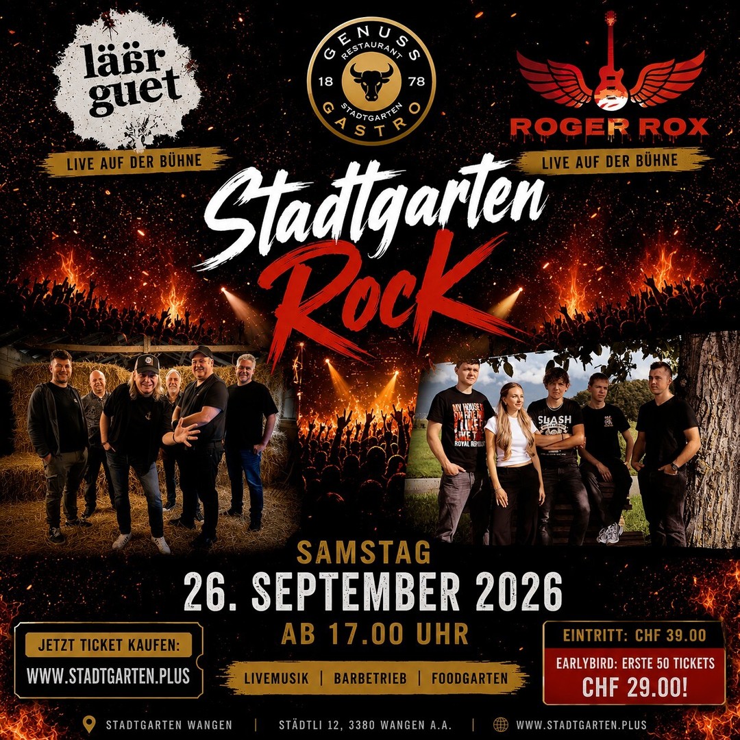 Schon gehört? Ende September steigt in Wangen an der Aare das neue musikalische Highlight: Stadtgarten Rock. Live-Musik in aussergewöhnlicher Atmosphäre – keine Festwiese, sondern ein Restaurant mit Charme und Vibe. Jetzt Ticket sichern! https://stadtgarten.plus/stadtgarten-rock/ 🎸 #stadtgartenrock #livemusik #wangenanderaare #ticket