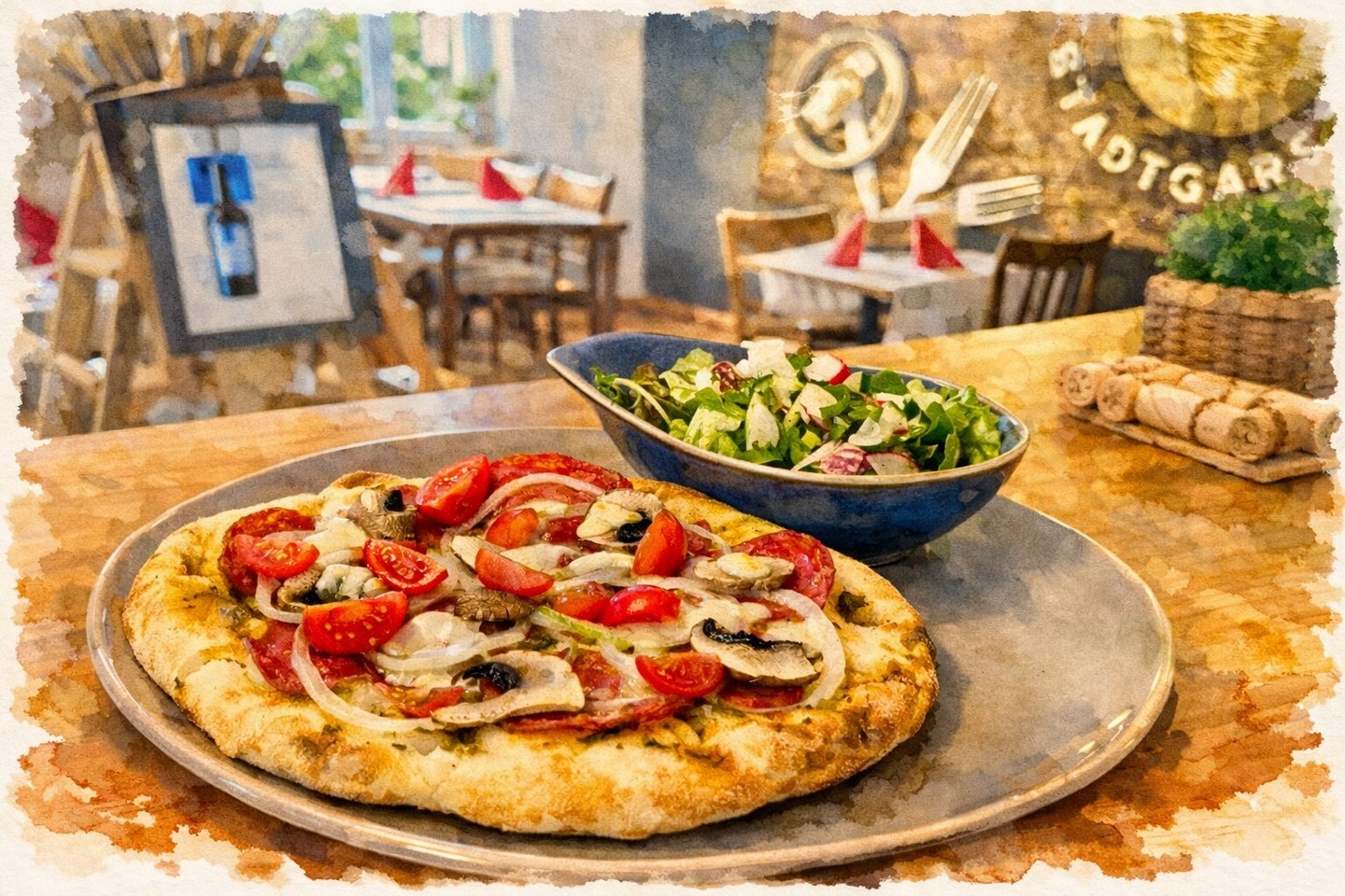 Unsere Sommerempfehlung: Pinsa 😍 Knusprig, mit luftigem Fladenbrot und ausgezeichnete Beläge. Dazu knackige Salate – so schmeckt Sommer! Unser Geheimtipp: die Pinsa CrazyDog. Schon probiert? ☀️ #pinsa #sommergenuss #crazydog #salate #foodliebe