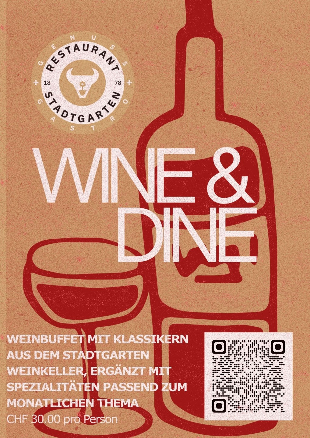 Neu im Stadtgarten: Ab September 2026 verwöhnen wir euch einmal pro Monat bei Wine&Dine mit feinen Spezialitäten von unserem Weinbuffet. Genuss, Entdeckung und gesellige Abende warten auf euch. Hier erfährt ihr mehr: https://stadtgarten.plus/stadtgarten-wine-dine/ #stadtgarten #winedine #genuss