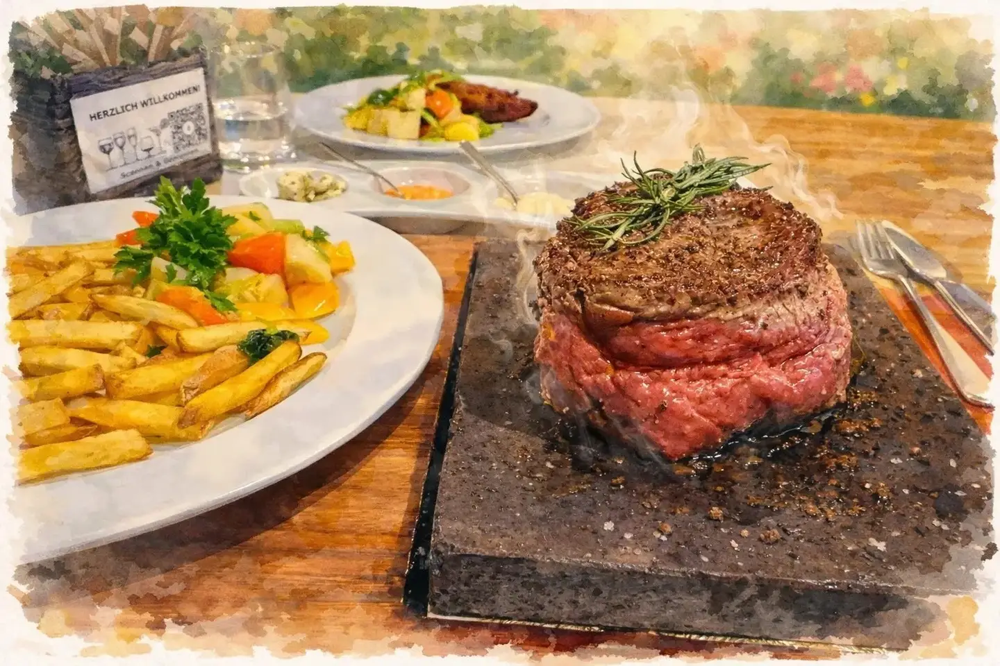 Dienstagabend. Der Stein hat 300 Grad — das Tempo bestimmen Sie. Irish Beef Filet, Rindsentrecôte, Pferdefilet oder Schweinssteak auf dem Granitstein, in vier Grössen von 160 bis 600 Gramm. Dazu Bärner Frites, Hofgemüse und unser Saucen-Arrangement. Tisch reservieren: stadtgarten.plus #Stadtgarten #HeisserStein #SteakhouseWangen #AusSpassAmGenuss #WangenanderAare #Oberaargau