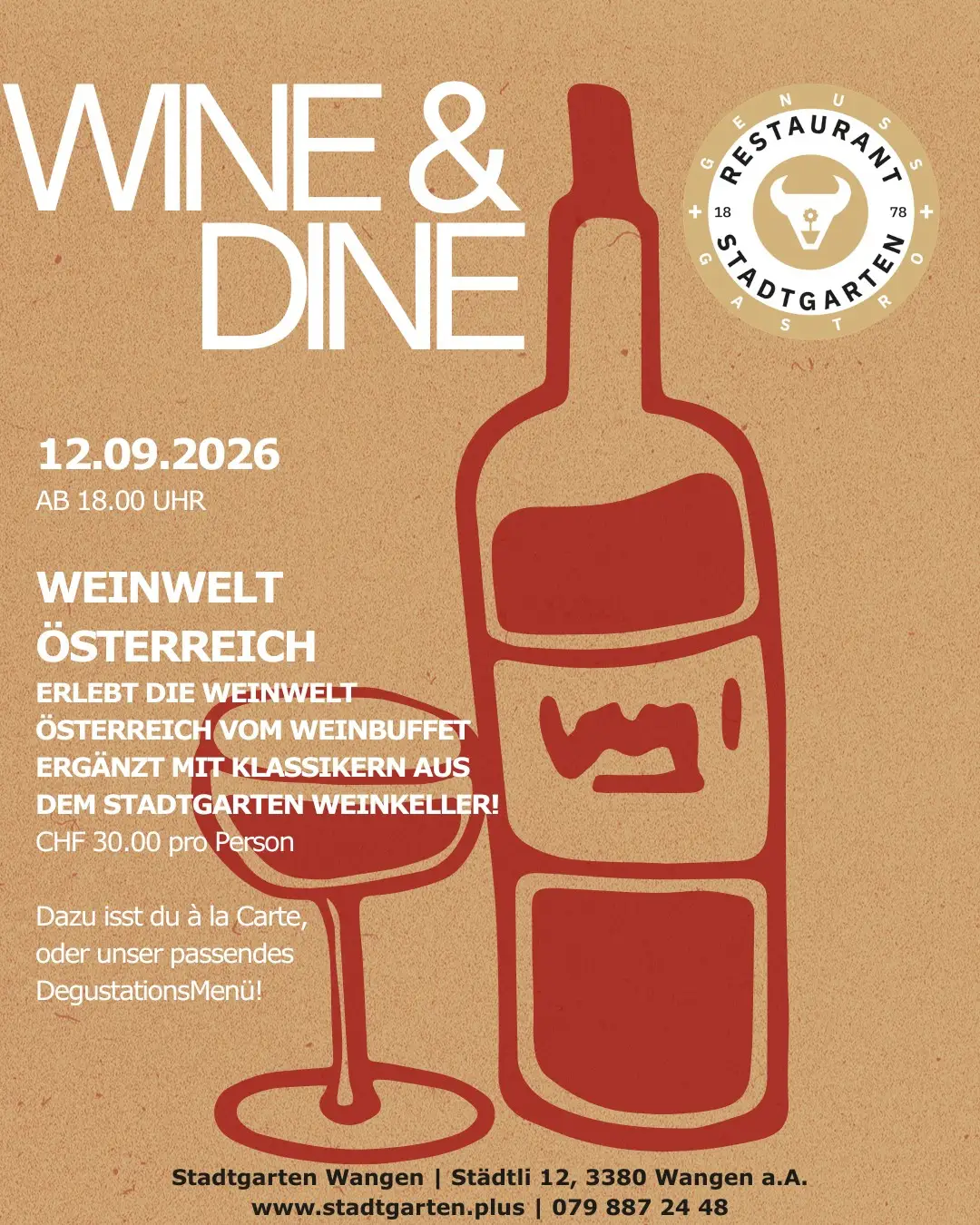 Am 12.09.2026 lädt Wine & Dine in der Weinwelt Österreich zu einem genussvollen Abend voller edler Tropfen, feiner Kulinarik und besonderer Begegnungen ein. Entdecke Geschmack, Atmosphäre und echte Weinmomente 🍷✨ Mehr Informationen: https://stadtgarten.plus/stadtgarten-wine-dine/ #wineanddine #weinwelt #genuss #österreich