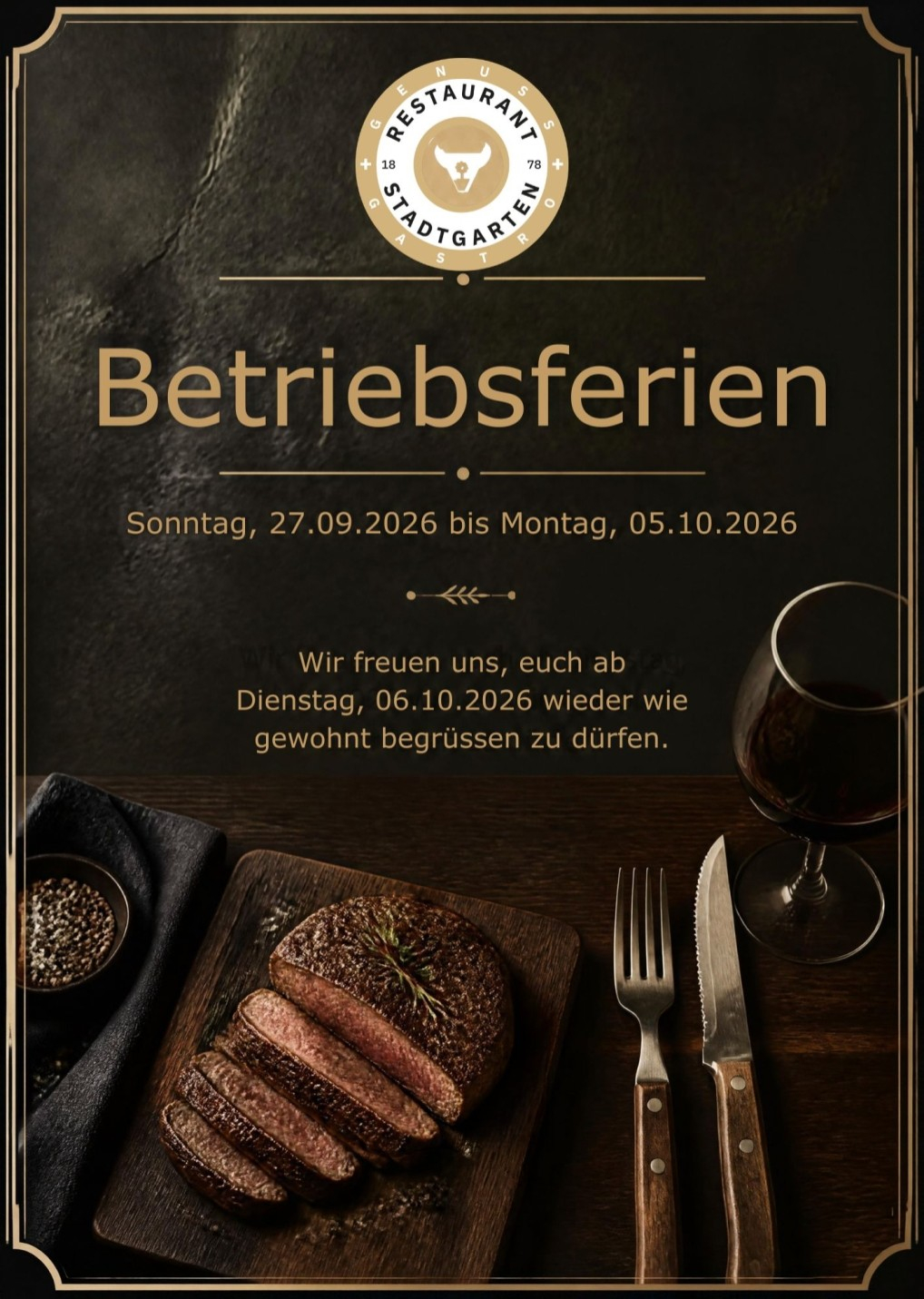 Der Stadtgarten hat Betriebsferien – wir sind dann mal weg! Ab Dienstag, 06. Oktober, sind wir mit neuer Energie wieder für euch da und freuen uns, euch begrüssen zu dürfen. Dann heisst es wieder: Vollgas für euch wie ihr es von uns gweohnt seid! ☀️💪 #betriebsferien #wirsinddannmalweg